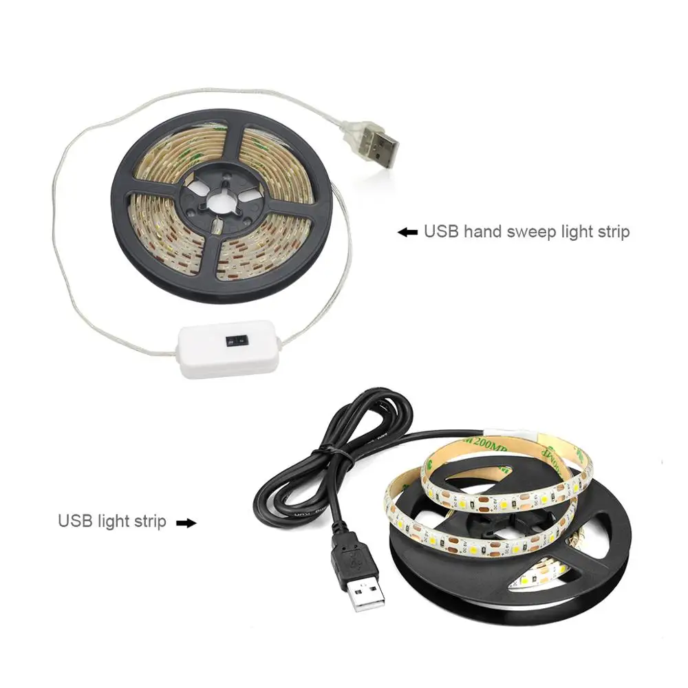 ТВ светодиодный ручная развертка движения Сенсор светодиодный полосы 2835 SMD 5V USB светодиодный светильник полосы Подсветка Кухня шкаф Рубан ленты м, 1 м, 2 м, 3 м, 4 м, 5 м