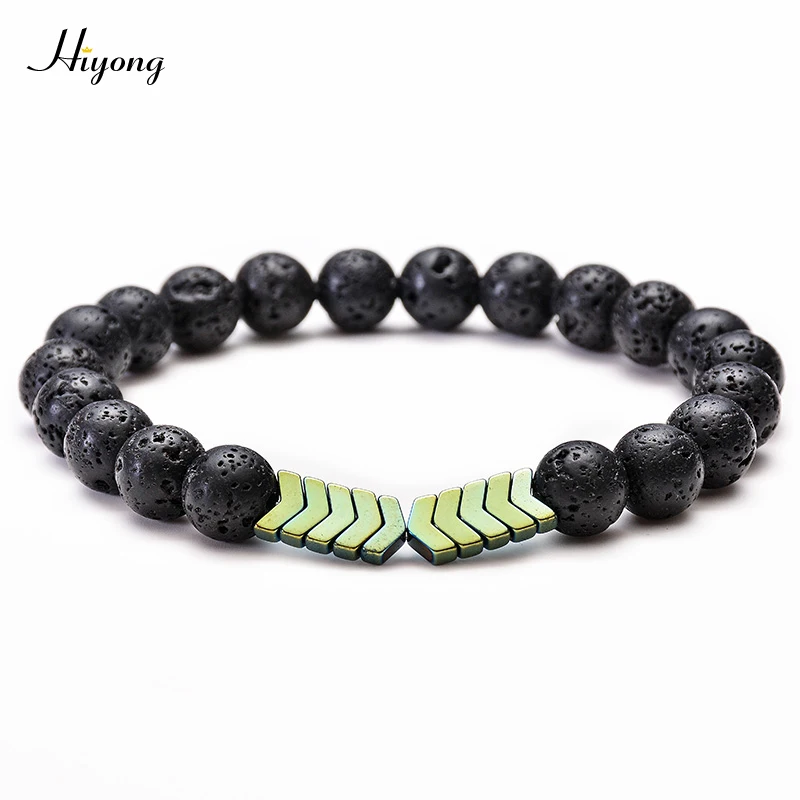Arrow Bracelet HIYONG камень из вулканической лавы браслет для женщин мужчин бисерный браслет стрелки натуральный камень браслеты исцеление йогой эластичные украшения - Окраска металла: Arrow Bracelet