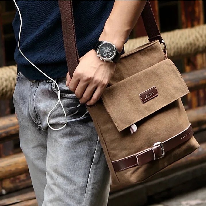 

2018 Small Canvas Bag Men's Bag Shoulder Small Single Back Men with Leather Retro Fashion Bag