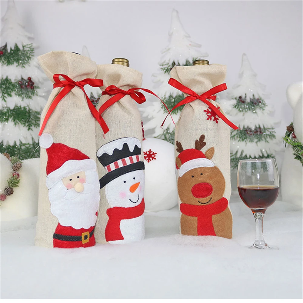 

1PC Christmas Home Table Decorations Xmas Reusable Wine Bags Christmas Wine Bottle Cover Champagne Holder