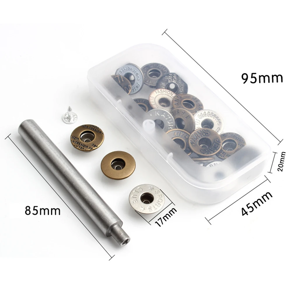 20 Pcs Round Fixed Metal Rustproof Jeans Home Button Kit Fast Closure Decorative Replacement Easy Install 17mm Durable Universal
