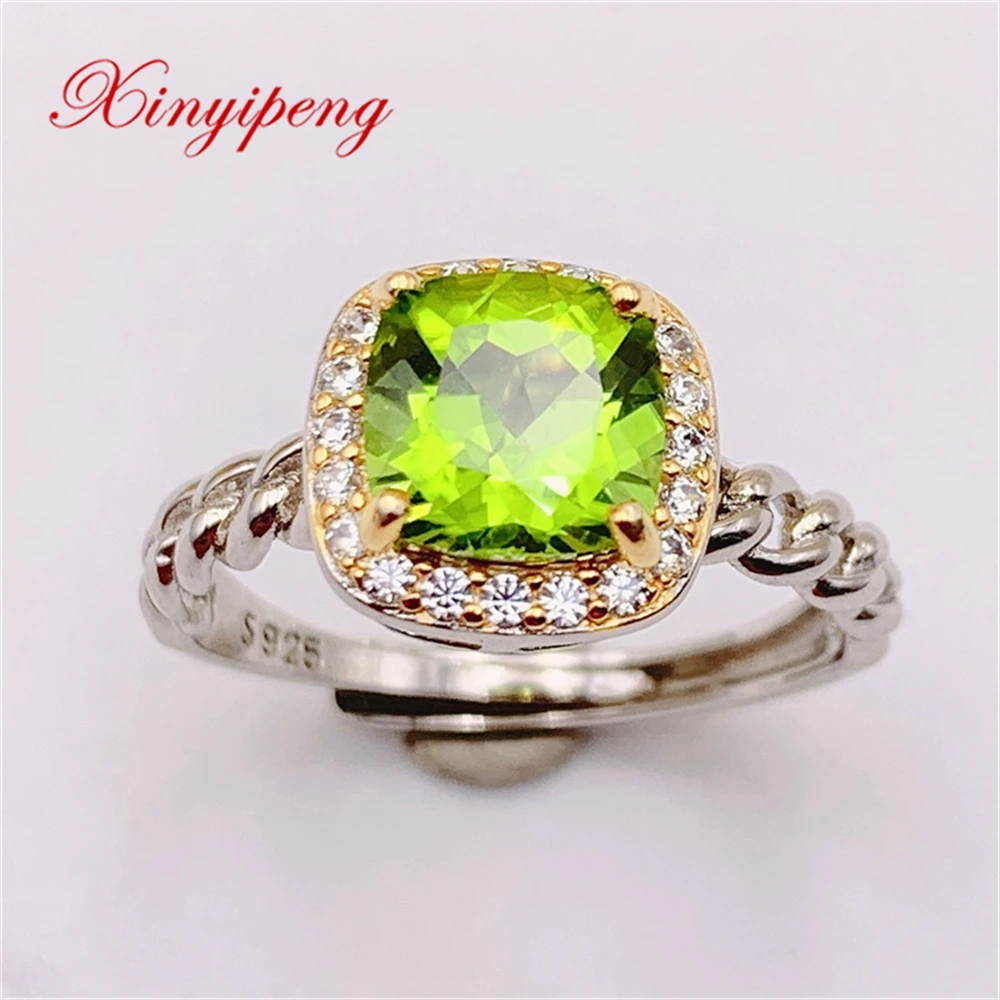 

Xin Yipeng Fine Gem Jewelry Real S925 Sterling Silver Inlaid Natural Peridot Rings Holiday Party Gift For Women Free Shipping