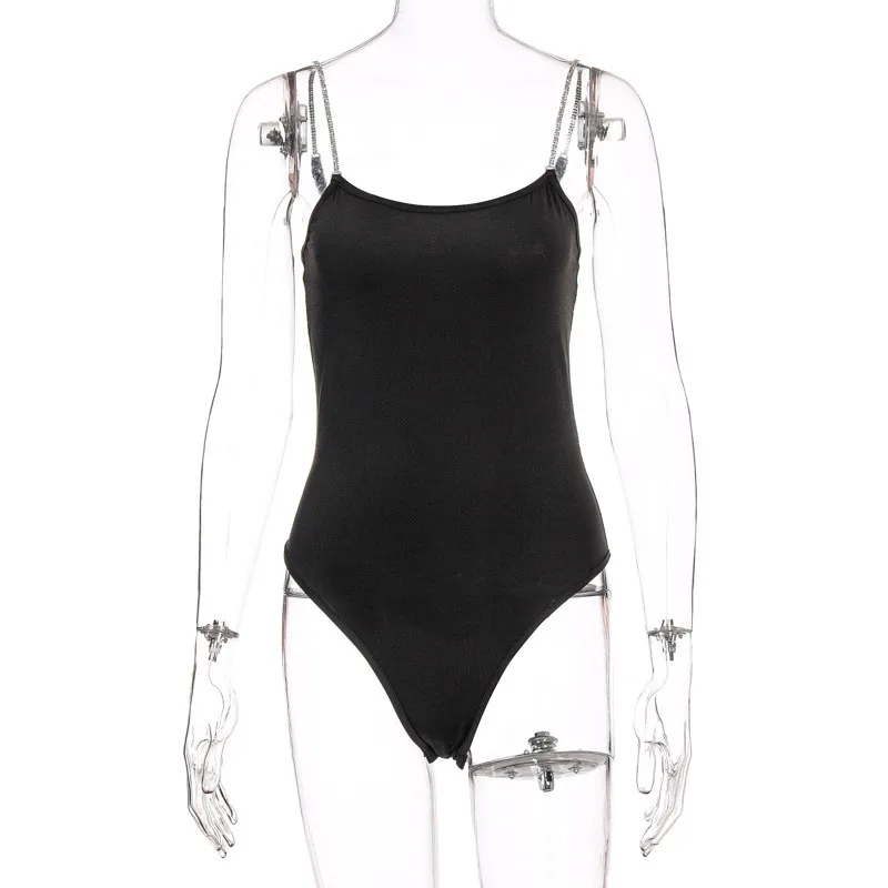 corset bodysuit Women Chain Diamond Thong Bodysuit Sexy Bodycon Strap Streetwar 2020 Summer Clothes Party Club Body Basic Solid Romper bodysuits
