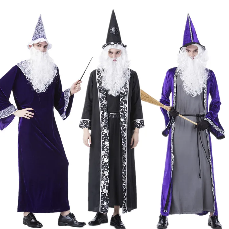 

Halloween Adult Men Old Wizard Magic Magician COS Wizard Robe Forest Elves Arab Clothing