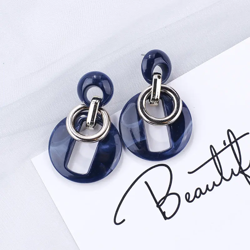 Hbbc035fee4b8492aa57333414ca90f17U - AENSOA 2019 Korean Blue Geometric Pendant Earrings Multiple Drop Earrings Trendy Beaded Resin Acrylic Raffia Dangle Earrings