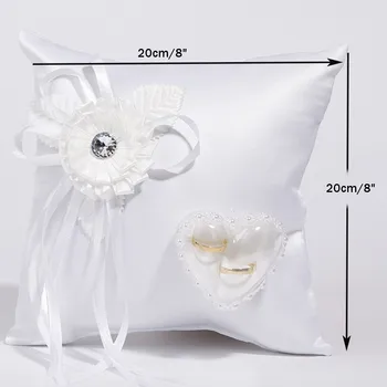 

New 20x20cm Wedding Ring Pillow Lace Flower Decorated Bridal Wedding Ring Bearer Cushion Ribbon Bowknot Rhinestones Party Decora