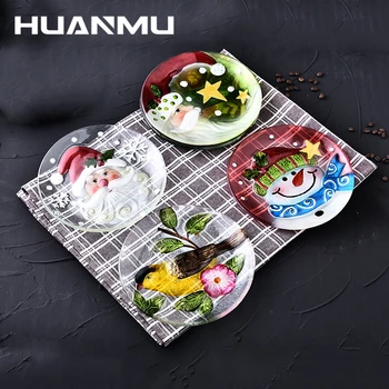 

8/11 Inch Christmas Glass Plate Creative Fashion Stained Restaurant Christmas Snowman Bird Plates Living Room Tableware тарелка