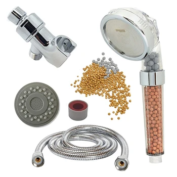 

Handheld Filter Stone Shower Head with Replacement Hose and Bracket 3-Setting High Pressure Water Saving Showerhead Kit