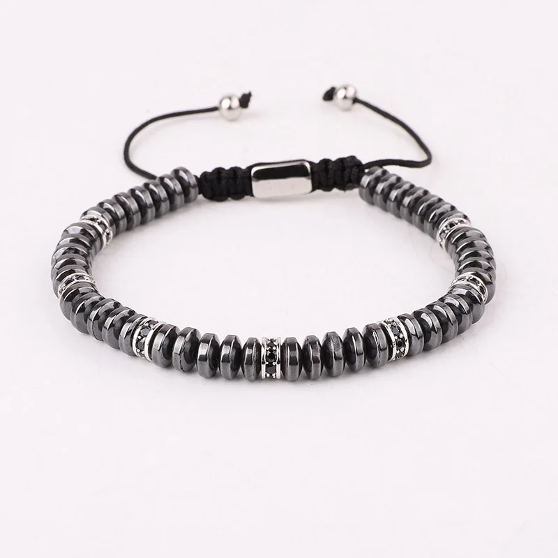 New Design Men Jewelry Hematite Beaded CZ Micro Pave Charms Handmade Macrame Friendship Bracelet Gift - Image 4