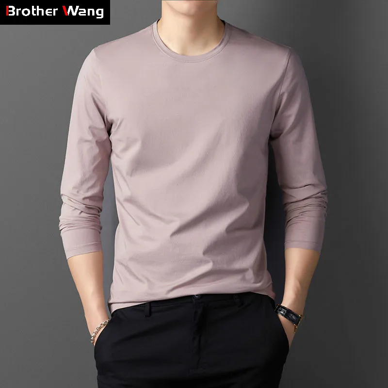 

7 Color High Quality T-shirt 2019 Spring Autumn New Fashion Casual Brand Soft Pure Cotton Long Sleeve T Shirt Male Clothes