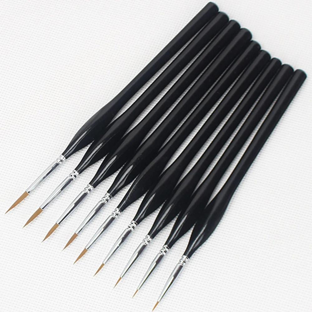 9pcs Extra Fine Tip Watercolor Detail Liner Accessories Artist Cartoon Wooden Handle Learning Paint Brush Set Pointed