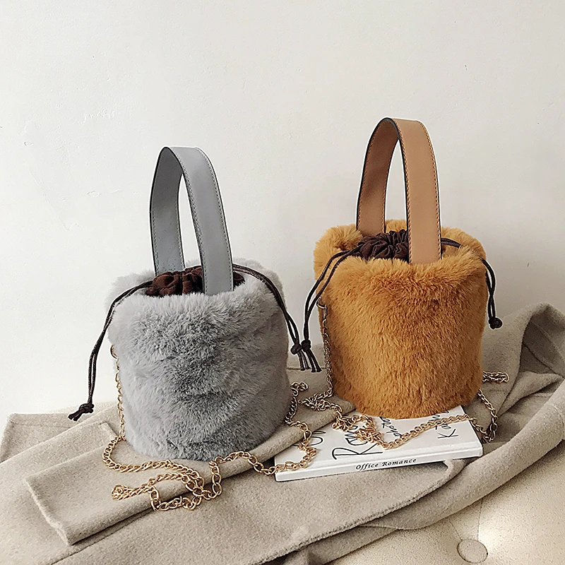 Корейская модная сумка из искусственного меха, женские сумки через плечо с цепочкой, женские сумки с верхней ручкой, женские зимние плюшевые сумки, новинка