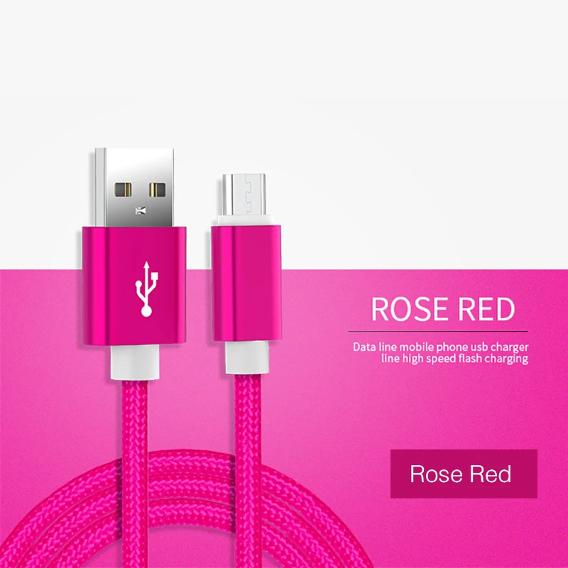 Micro USB кабель в нейлоновой оплетке Быстрая зарядка USB ЗУ для мобильного телефона кабель для iPhone 5 6 7 XS Max 8 Plus Android type C кабели - Цвет: Rose red