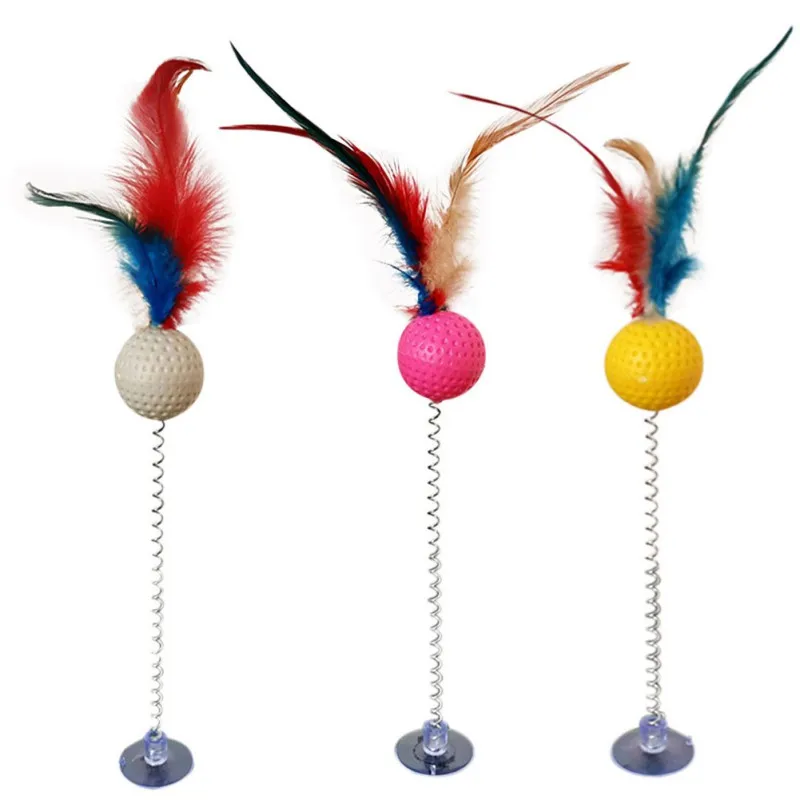 Игрушки для кошек забавные металлические проволоки Пружинные перья цветные с шариком удочки для котов игрушка устойчивая присоска подставка пружинная палка интерактивные игрушки для питомцев