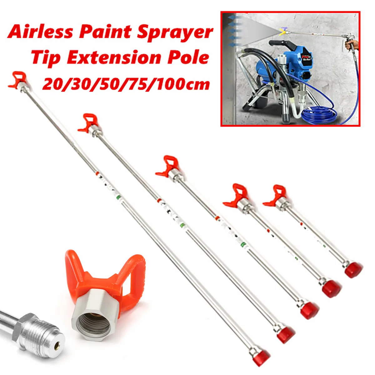 Varilla de extensión para pulverizador sin aire, 20/30/50/75/100cm, pistolas de pulverización de pintura, poste de extensión de punta para máquina de pulverización Titans Wagner