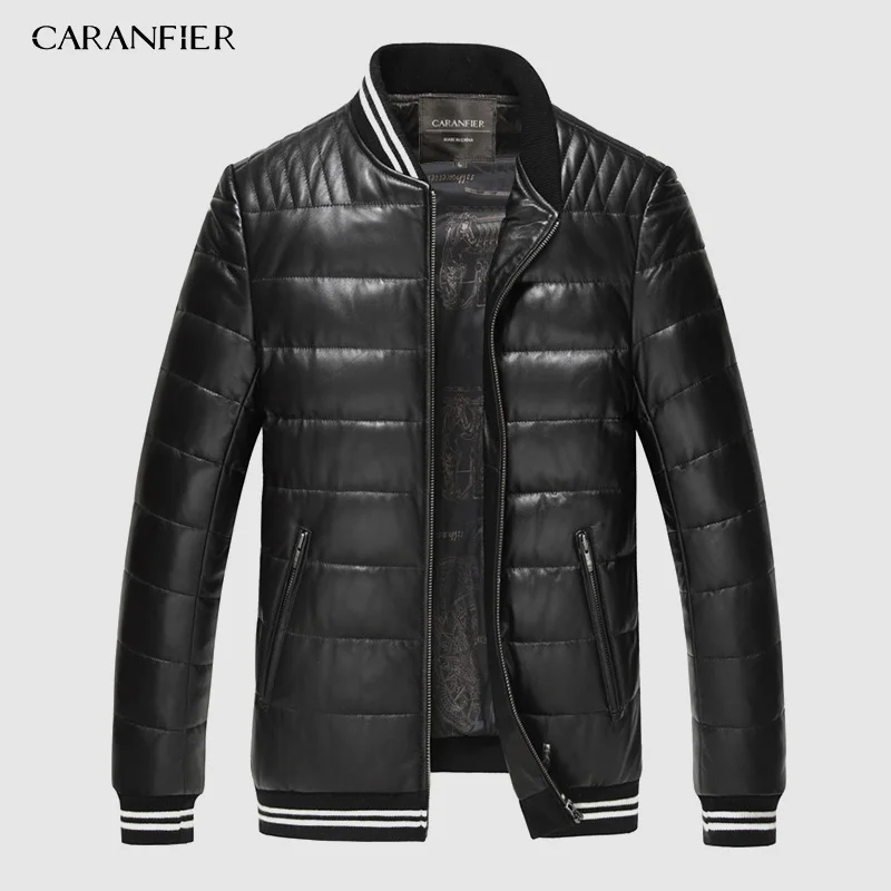 CARANFIER мужской пуховик из натуральной кожи зимняя верхняя одежда