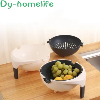 

Fruit and Vegetable Cleaning Basin Creative Drain Basket Plastic Rotating Water Filter Basket Fruit Pot Home Kitchen Supplies