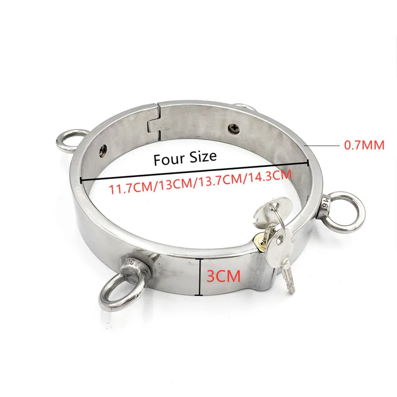 

304 Stainless Steel Lockable Neck Collar With 4 Ring Fetish Slave Restraint Bondage Chastity Locking Bdsm Sex Toys For Couples