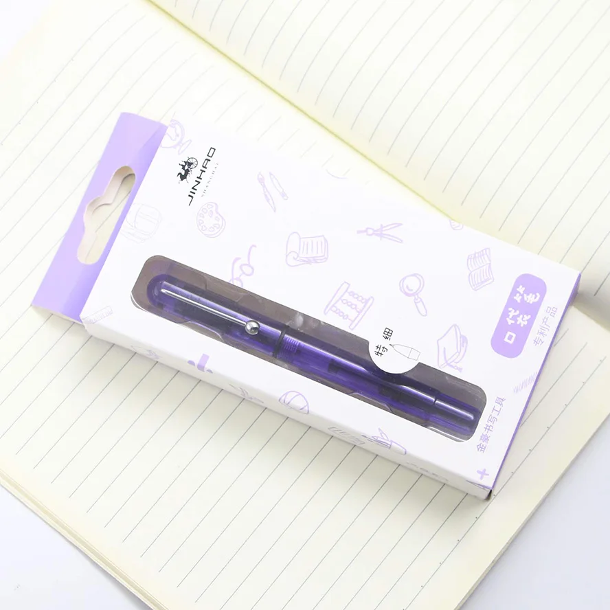 Jinhao прозрачный Карманный перьевая ручка дополнительный тонкий наконечник 0,38 мм каллиграфия ручка практика школьные принадлежности - Цвет: Transparent purple