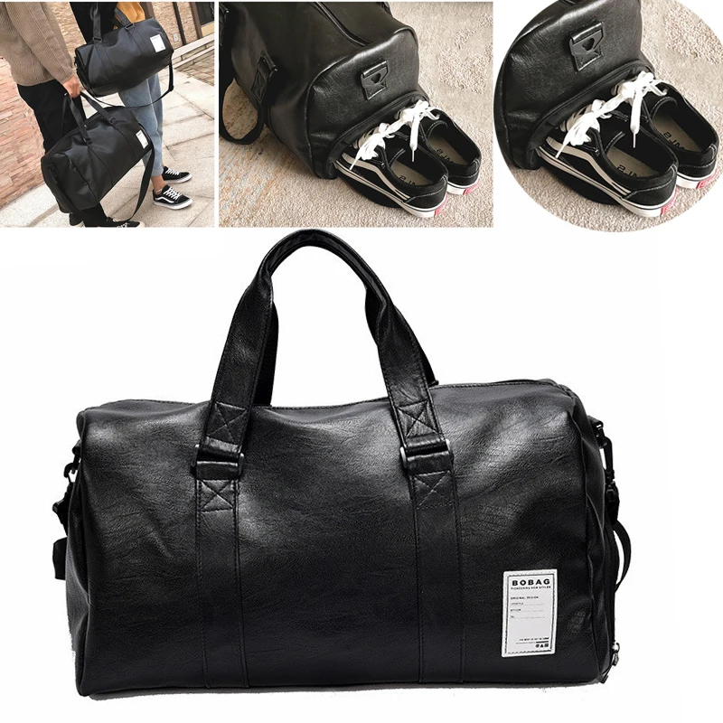Travel Handbags Pu Leather Gym Male Bag Top Female Sport Shoe for Women Fitness Over The Shoulder Yoga Black | Спорт и развлечения