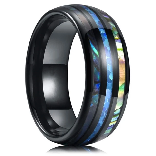 Bagues en titane et acier pour hommes, couleur violette, incrustation de coquille d'ormeau colorée, anneaux en acier inoxydable pour hommes, bijoux de mariage