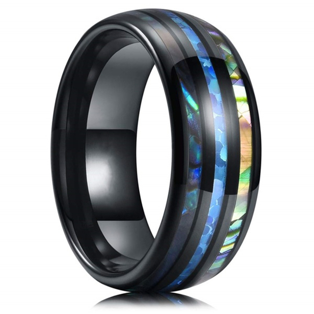 Fashion 8mm Men Black Tungsten Wild Life Hunting Ring Koa Wood Inlay Deer Family Silhouette Steel Ring Men Wedding Band