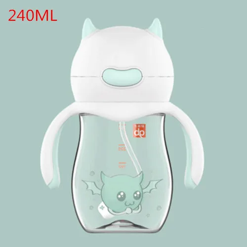 Blue 240ML Gb широкая Бутылка Тритан амортизационная ручка детская чашка с соломинкой Милая мультяшная бутылка анти-плоская конструкция бутылки для детей - Цвет: Blue 240ML