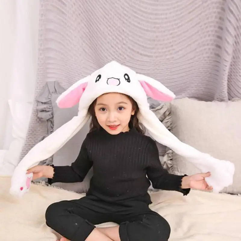

LED Light Funny Plush Animal rabbit ear Up Down Hat bunny Cap with Airbag Jumping Ears Movable Girlfriend Gift Kids playtoy B4