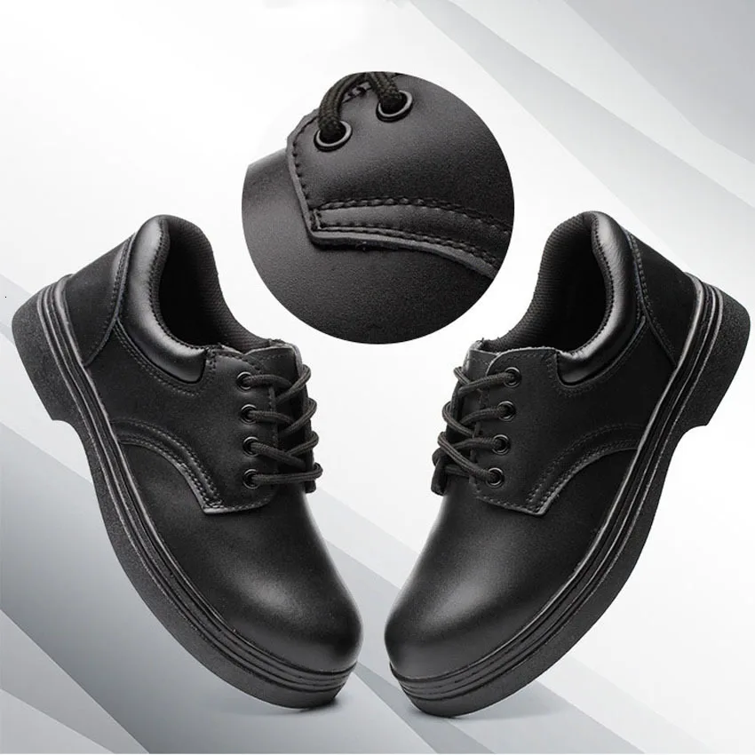 Black shoes Масляная водонепроницаемая кожаная обувь для мужчин; Униформа шеф-повара; кухонная обувь; Нескользящая дышащая обувь высокого качества для женщин - Цвет: Black shoes