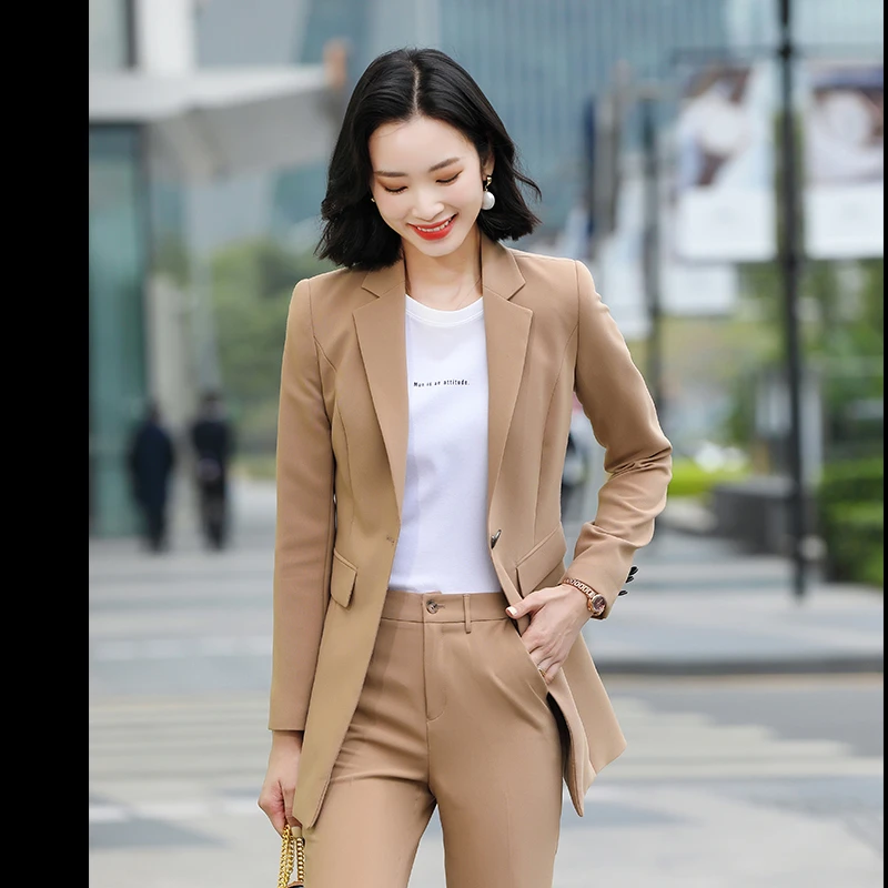 Ropa de trabajo formal coreana para mujer, chaqueta y pantalones, traje de negocios de albaricoque, pantalones de dos piezas, e Invierno|Trajes de pantalón| - AliExpress