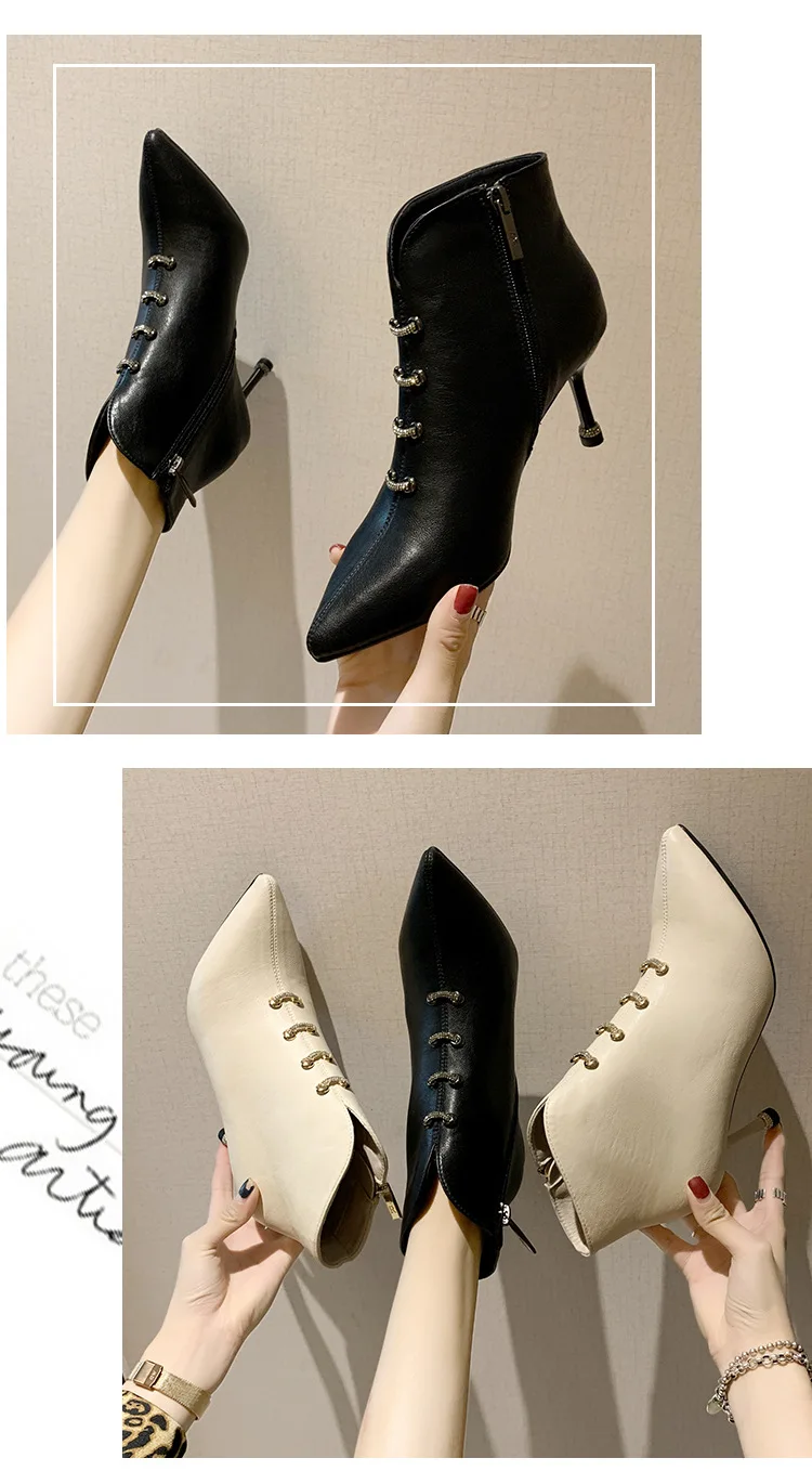 Winter Leather Martin Boots Women'S Shoes Plus Velvet To Keep Warm For Women Side Zipper High Heel Snow Boots Cotton Boots