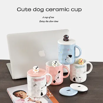 

Creative Personality Trend Couple Simple Mug Ceramic Water Cup Cartoon With Spoon Cover Breakfast Milk Water Cup A422