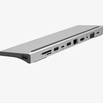 

11-In-1 Type C Hub USB C to HDMI VGA Lan USB 3.0 Ports SD/TF Card Reader USB-C Power Delivery for MacBook Pro