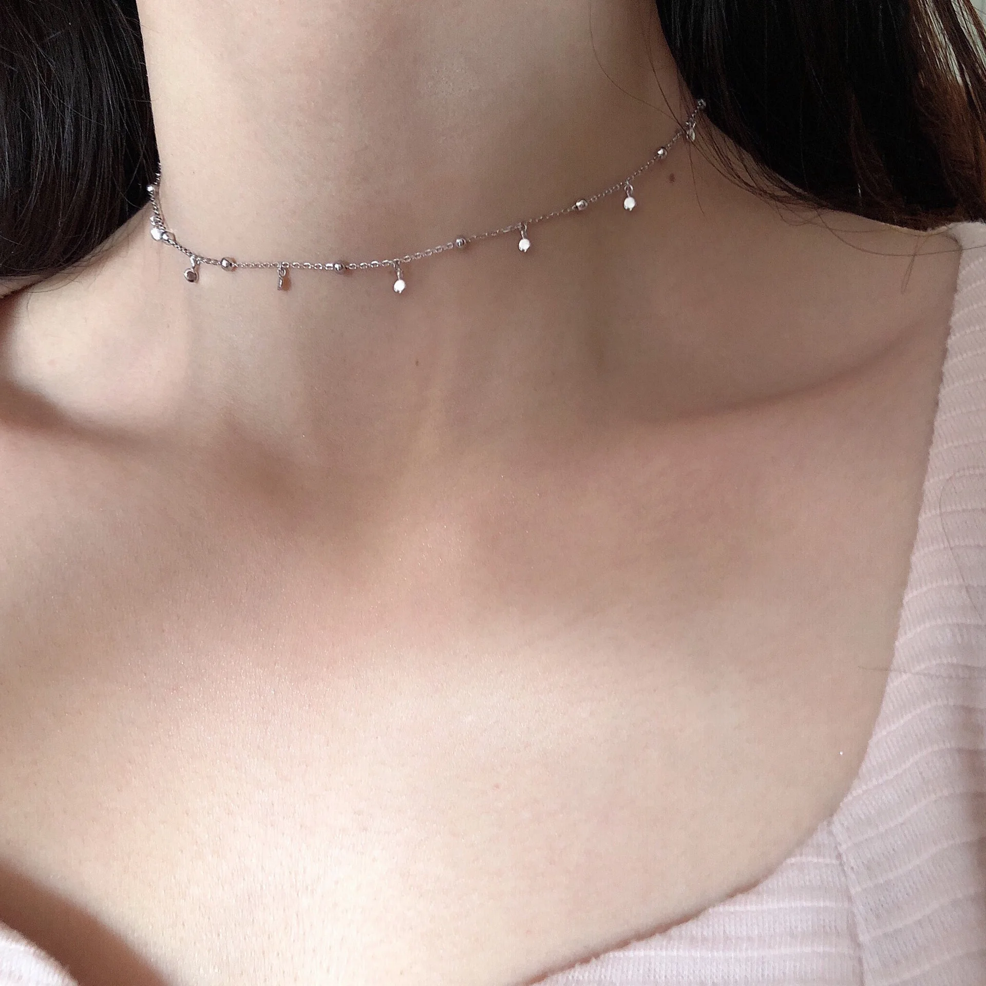 Новые модные серебряные бусины 925 пробы ожерелья для женщин длинные ювелирные изделия-ожерелья ожерелье