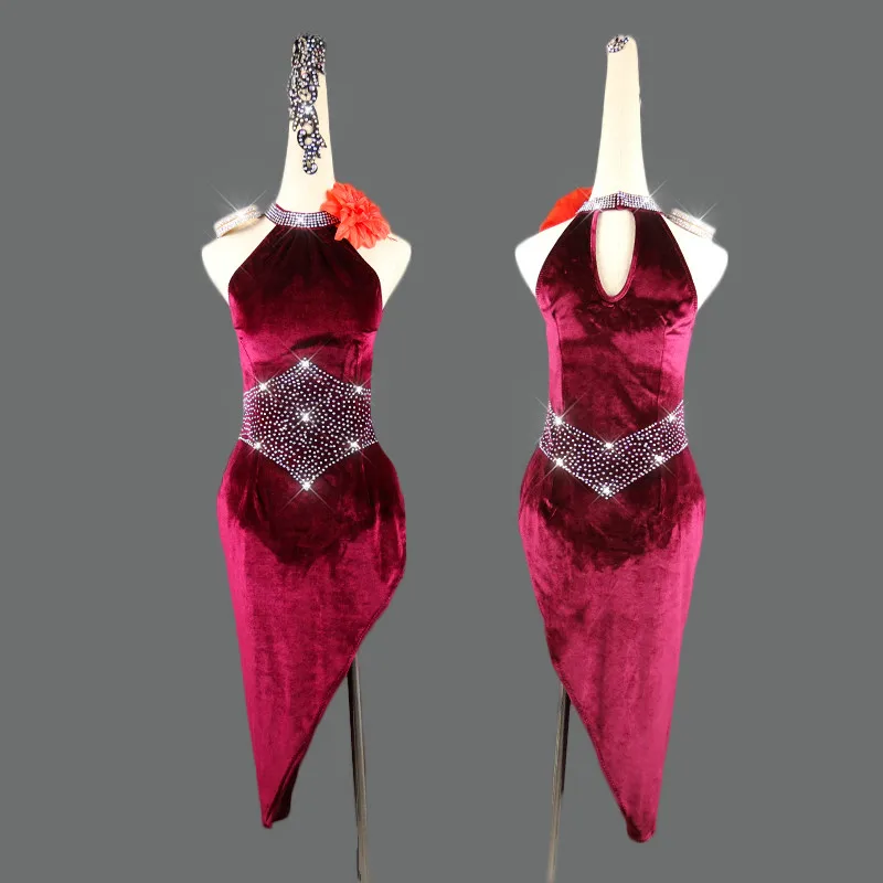 

Latin Dance Dress Rumba Cha Cha Dress Women Velvet Customized Size Competition Costume Performance Dress Stage Wear Children
