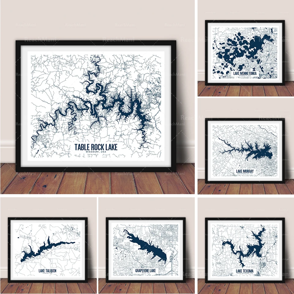 West Palm Beach, Florida, Finlay River, Moun, Table Rock Lake, Lake Talkin, Florida Mappe Stampabili, Mappa Minimalista Art, Lake