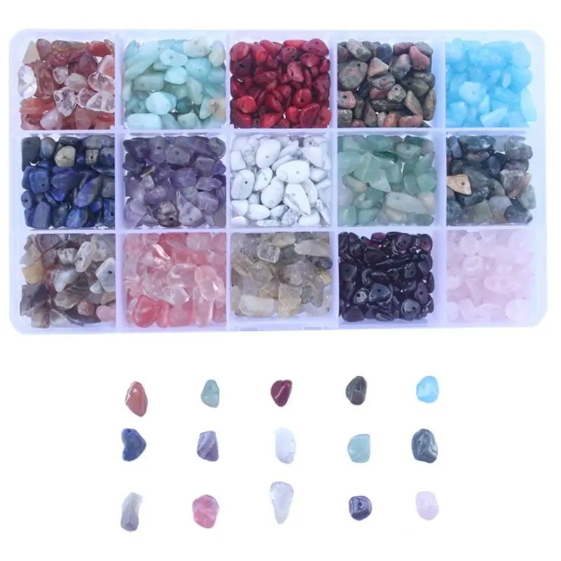15 colores surtidos de cuentas de piedras preciosas de forma Irregular naturales Chips Kits de manualidades DIY pulseras fabricación de joyería de colgantes