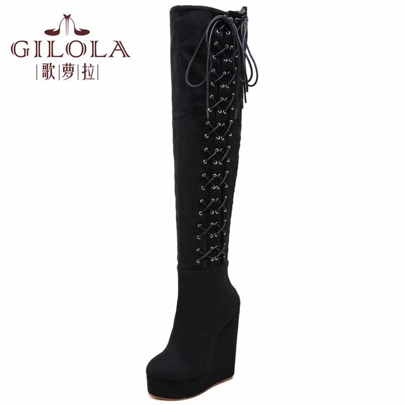 

Fashion Women Boots Over The Knee High Heels Wedge Heel Long Boots Women Shoes #Y0058934Y