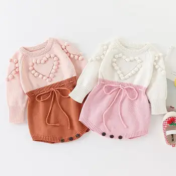 

Lovely Heart Infant Baby Girl Long Sleeve Knitted Bodysuits Clothes Outfits Autumn Winter Wool Knitted Sweater Jumpsuit 0-24M