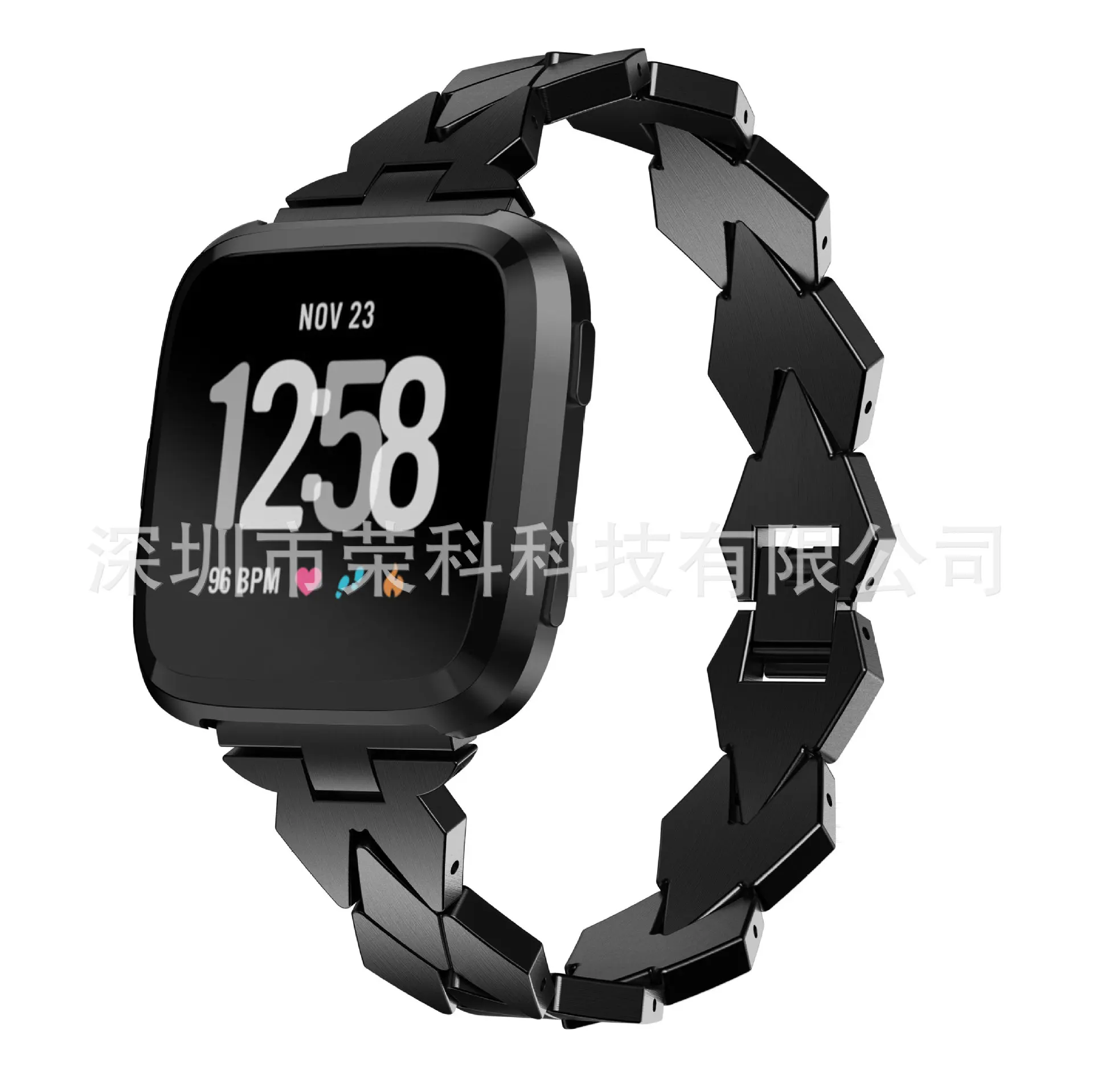 

Suitable for Fitbit Versa LiTE Rhombus Brushed Steel with Solid Metal Chain Table Alloy Watch Strap