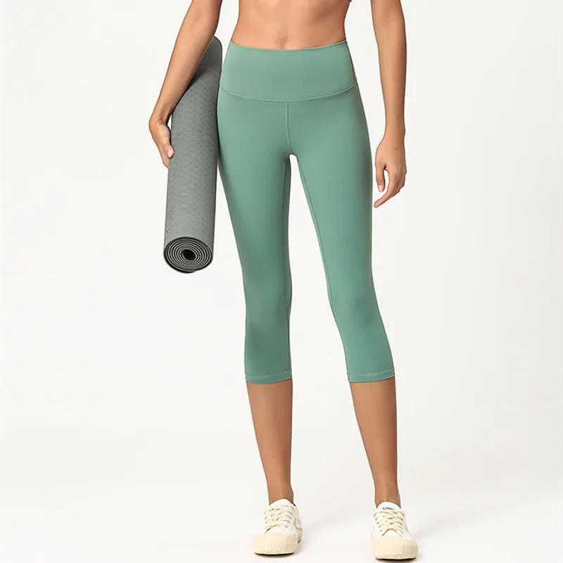 Русалочка кривая Фитнес Леггинсы Капри Брюки спортивные женские Йога Обтягивающие эластичные брюки для спортзала с высокой талией Женские однотонные спортивные Леггинсы