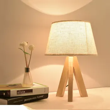 

Nordic simple modern cloth table light bedroom bedside lamp fabric hotel light study wood lighting e27 fashion desk lamp