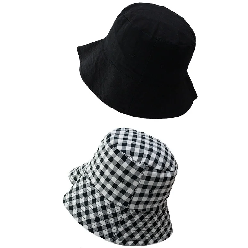 Новинка, женская летняя Солнцезащитная шляпа, двусторонний солнцезащитный козырек, фетровые шляпы для женщин с большими полями, хлопковые Панамы для улицы, рыбацкие шляпы, пляжная кепка - Цвет: black