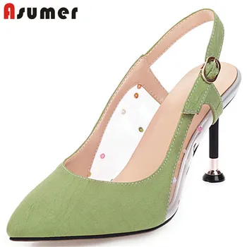 

ASUMER 2020 big size 33-50 single shoes women pumps pointed toe buckle pvc transparent thin heel party wedding shoes woman