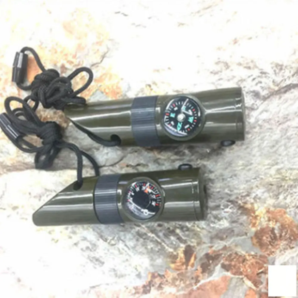 7 in 1 Outdoor Emergency Survival Whistle Compass Multifunction Tool Magnifier Flashlight Storage Thermometer for Camping Hiking | Спорт и