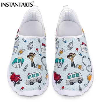 

INSTANTARTS 2020 Nurse Shoes Women Flats Ambulance Medical biology Print Women Sneaker Slip On Ladies Shoes Zapatos planos Mujer