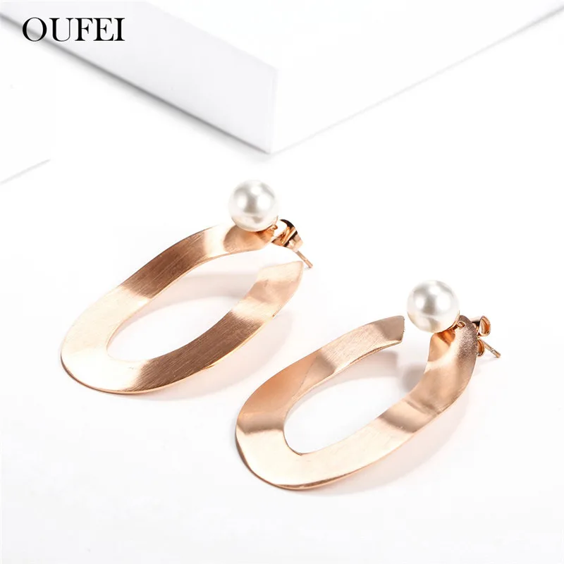 

OUFEI Stainless Steel Jewelry Rose Gold Korean Style Women Stud Earrings For Women Jewelry Accessories Offers With Free Shipping
