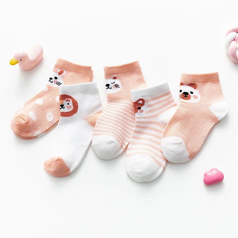 Pares de Verão Meias do Bebê para Meninas dos Desenhos Animados do Menino Recém-nascido da Criança Meias do Bebê Malha Fina 5 Par 7 do bebê para meninas dos desenhos animados