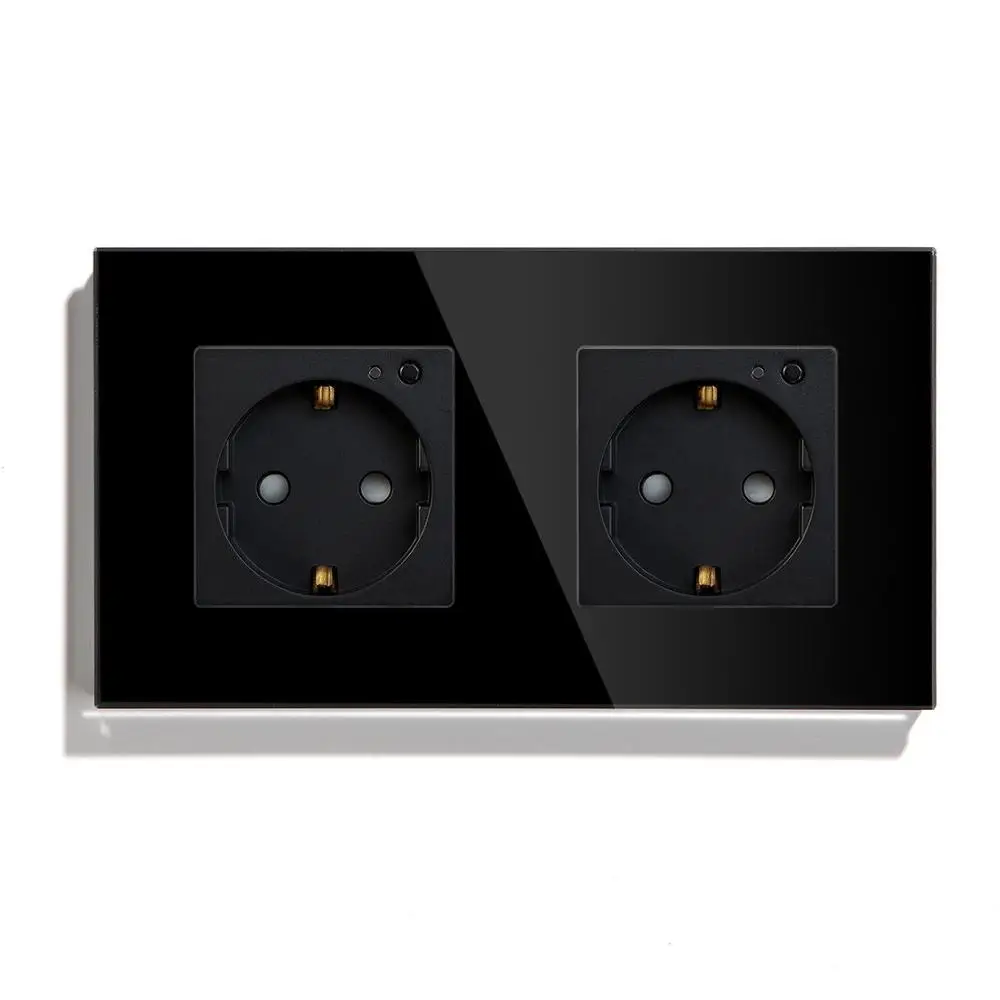 Black Wall Socket BSEED двойная розетка, Wi-Fi настенная розетка стандарта ЕС 16A 110 V-250 V белого и черного цвета с золотыми с украшением в виде кристаллов Стекло Панель Поддержка для Tuya Google - Тип: Black Wall Socket