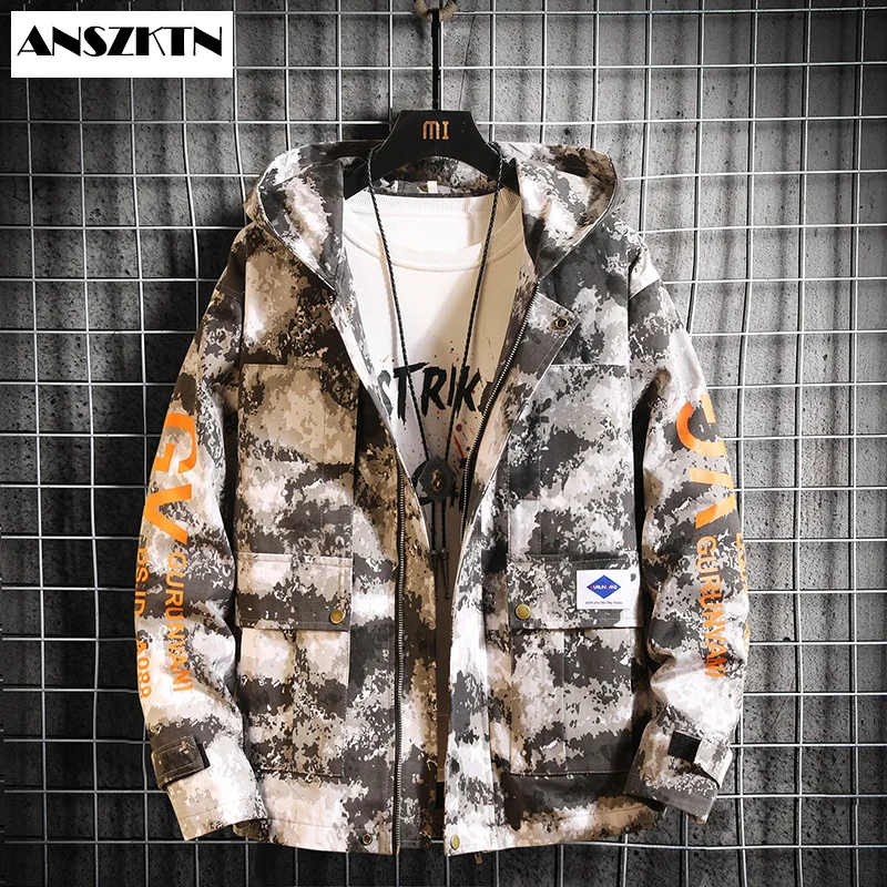 

ANSZKTN Mens Hooded Jacket Men 2020 Camouflage Windbreakers Coat Korean Style Hip Hop Japanese Streetwear Jackets For Men